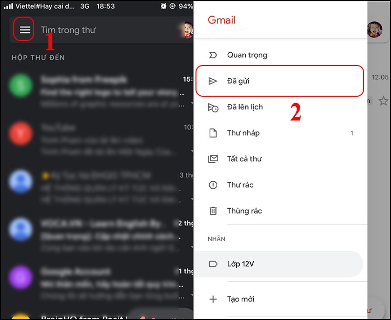 vào thư đã gửi